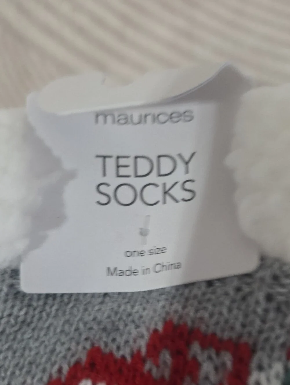 Maurices Gray Teddy Socks with Red Truck Pattern and White Sherpa Cuff